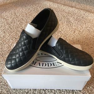 Steve Madden black quilted slip-on shoes, size 8.5 women’s.